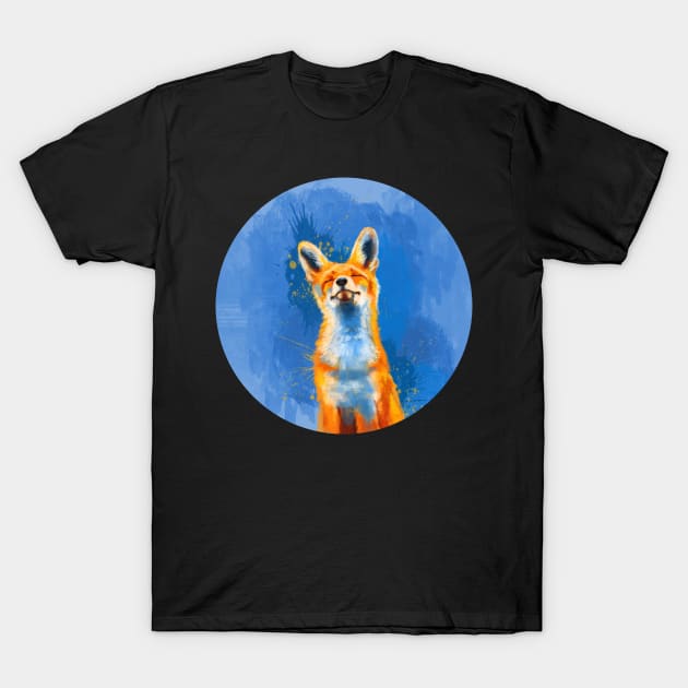 Happy Fox - blue fox illustration T-Shirt by Flo Art Studio